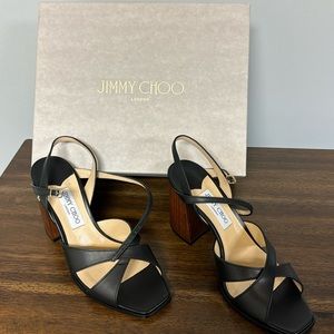 Jimmy Choo wedges size 41 black strapped with wood heels